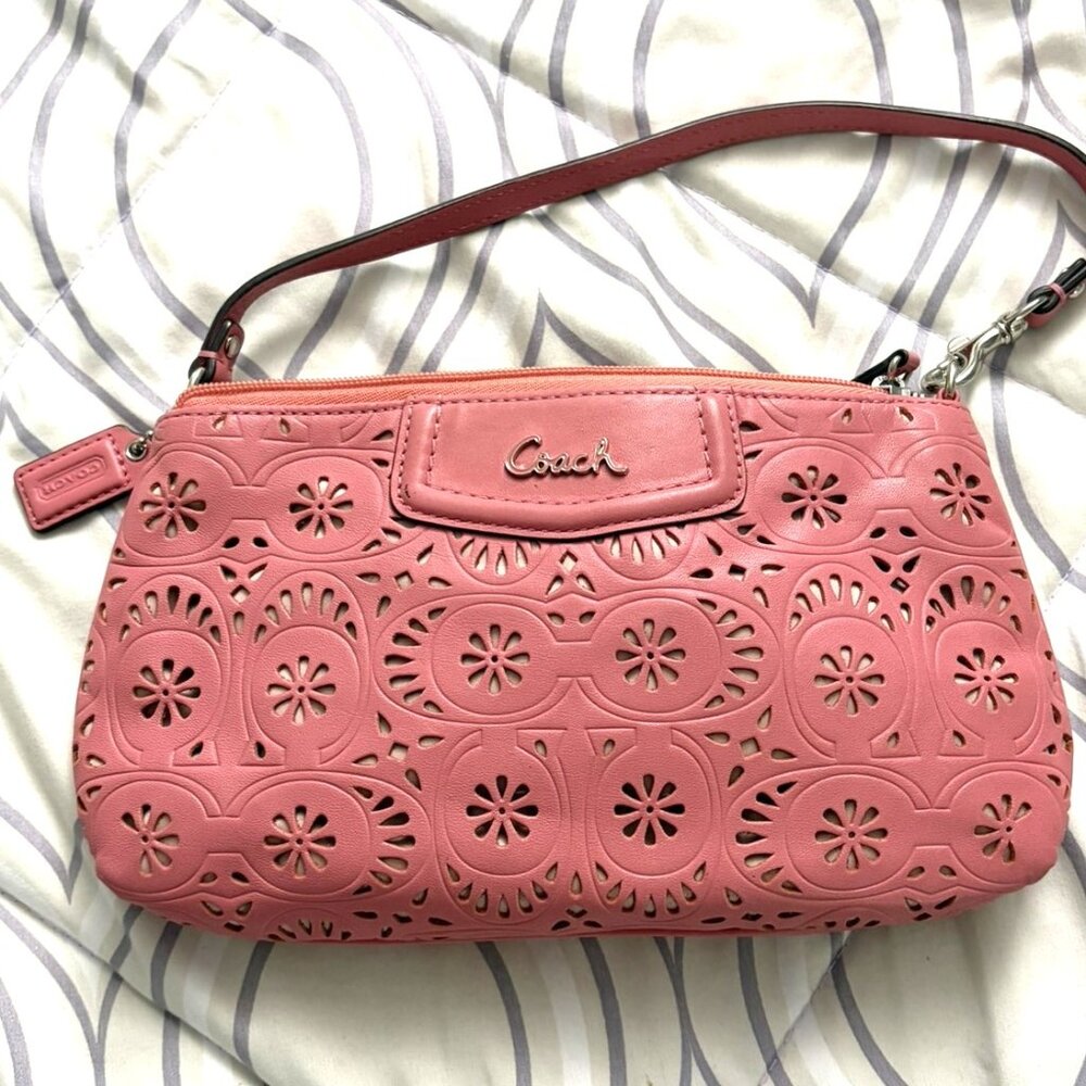 Coach Pink Ashley Lace Leather Wristlet